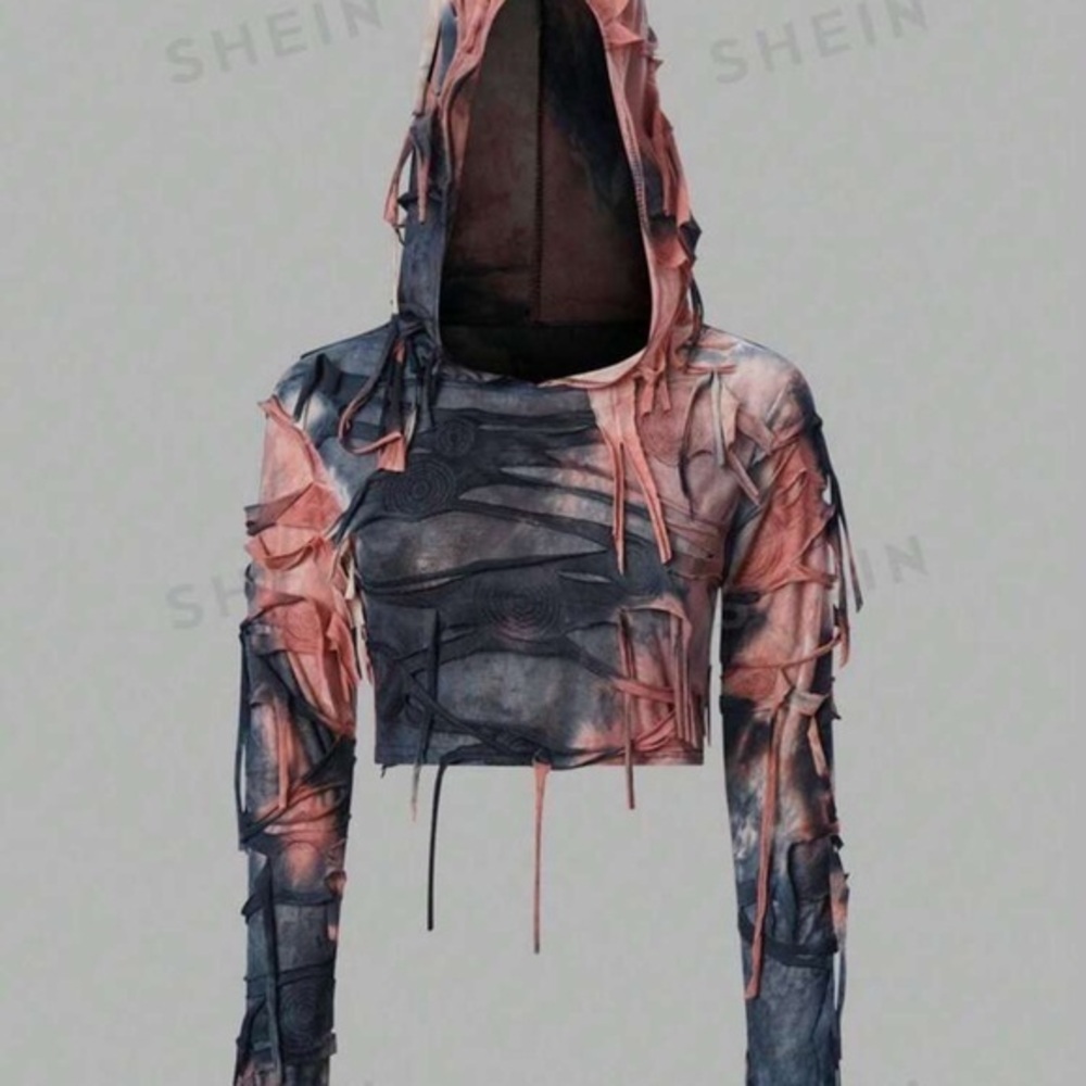SHEIN Women's Tie-Dye Hooded Top - Black and Pink